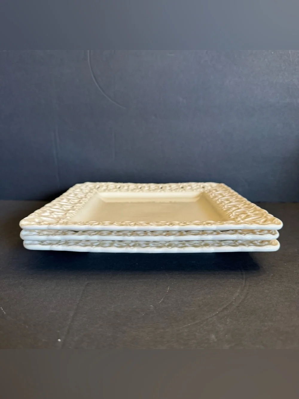 LOT of 3 L. Godinger &  Co. Square Desert Plates Ivory Lace Cut Out 8" - Picture 16 of 16